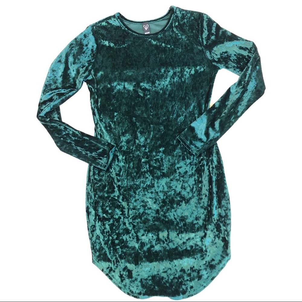 Crushed green velvet mini dress